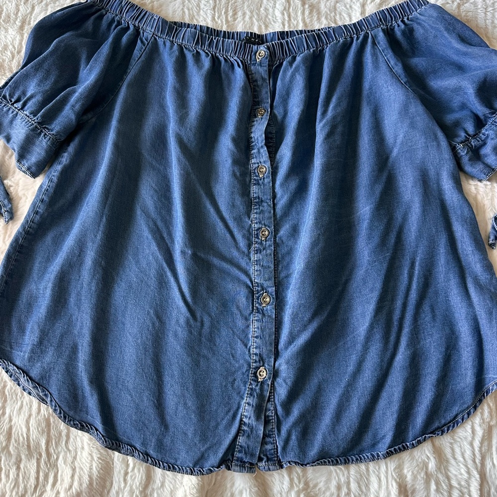 Haute Monde Denim Blue Off-Shoulder Blouse